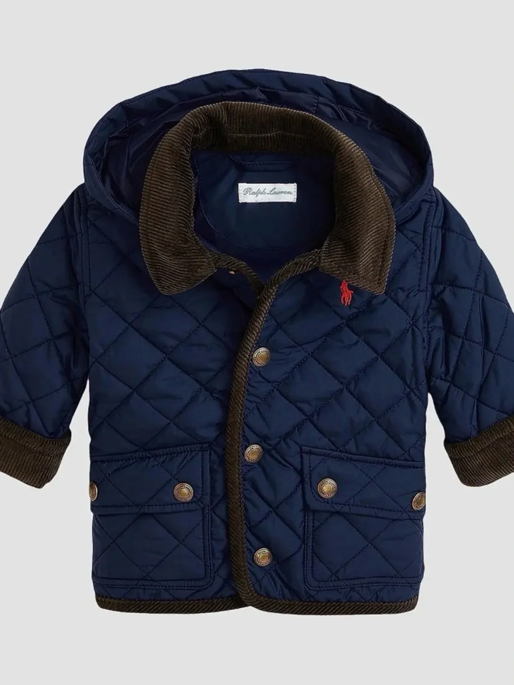 Like New - Ralph Lauren Quilted Navy Hooded Puffer with Corduroy Trim